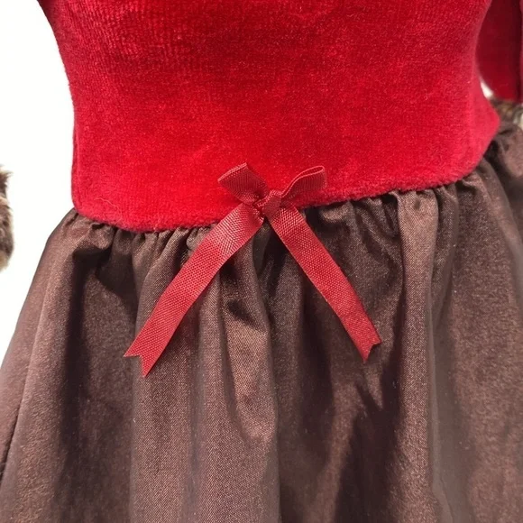 American Girl Chocolate Cherry Party Dress Gown Leopard Trim - Picture 6 of 13